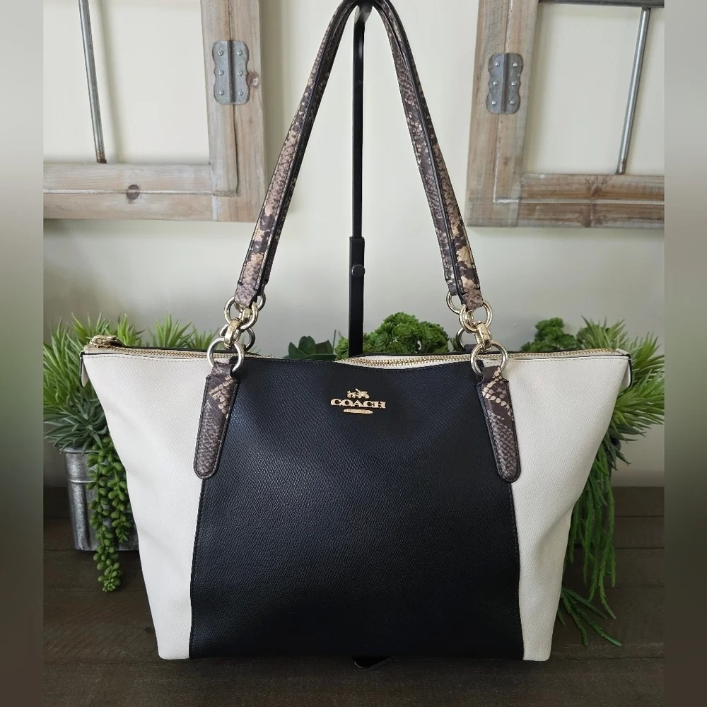 Coach Large Colorbock Leather Ava Tote With Snakeskin Embossed Handles